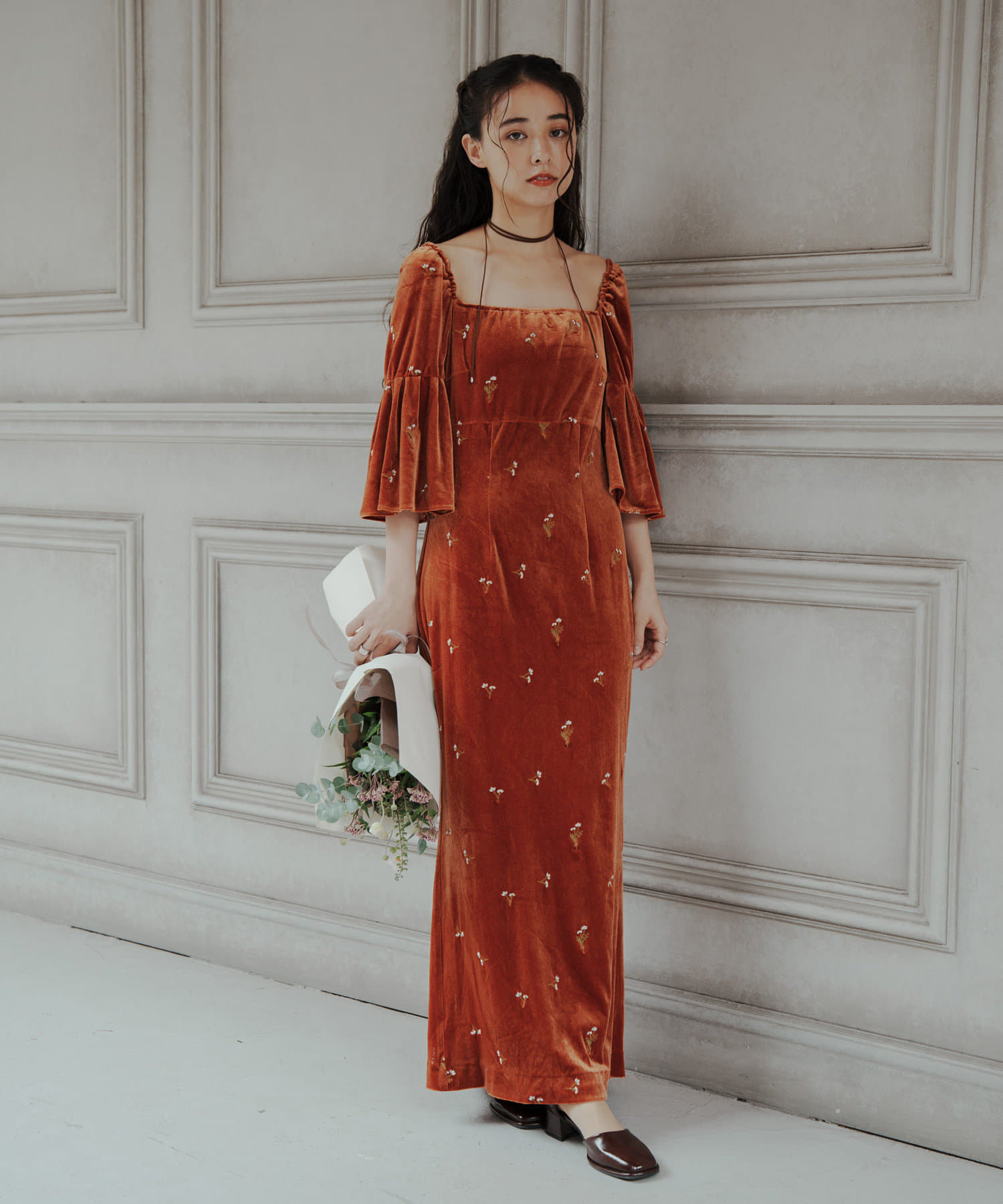オケージョンドレス/結婚式】velour bell sleeve dress | Kastane