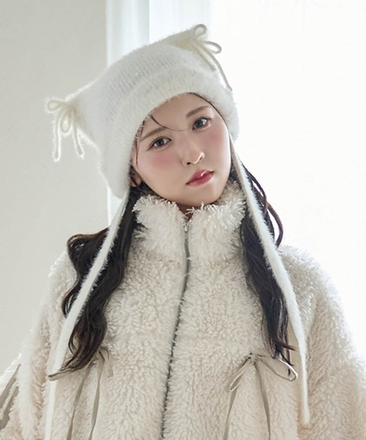 韓国 MLB korea 猫耳 ニット帽 紐付き ブラック 人気沸騰‼ MLB Korea