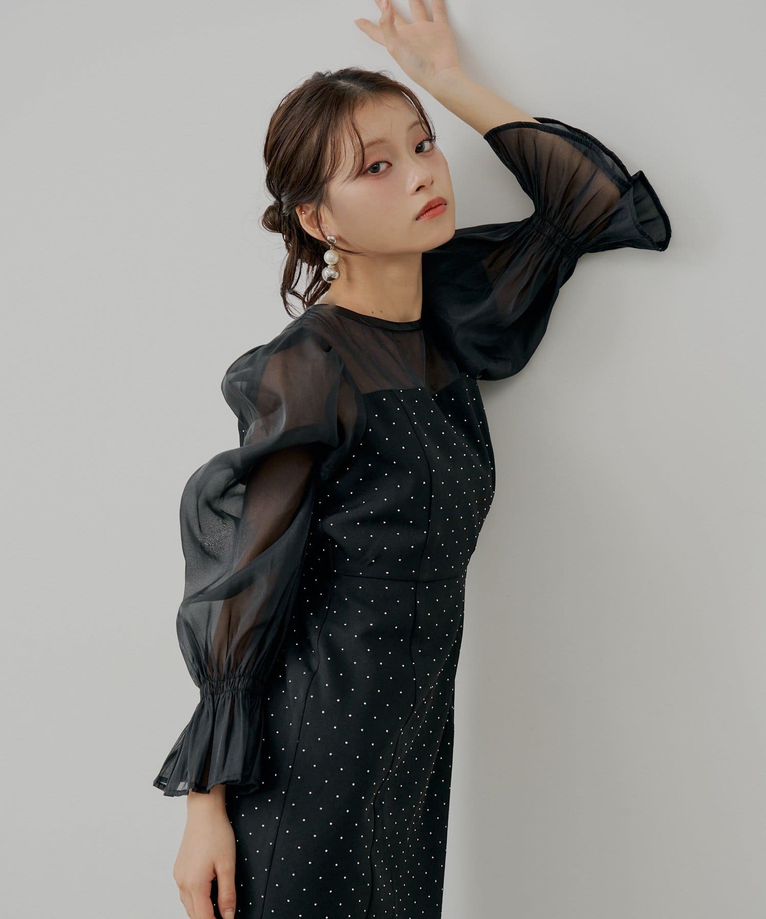 WEB限定/SALON by Chico】配色シースルータイトロングドレス