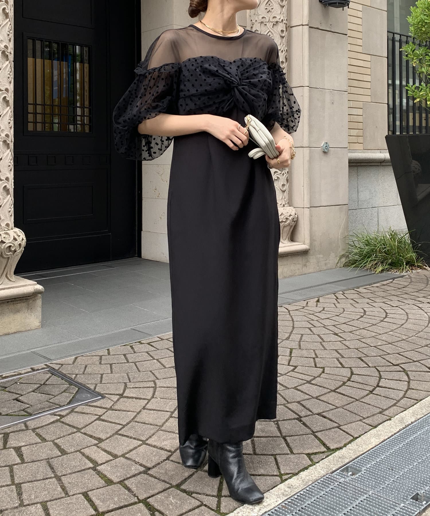 flocky dot pants dress ブラック flocky dot pants dress | ANDRESD