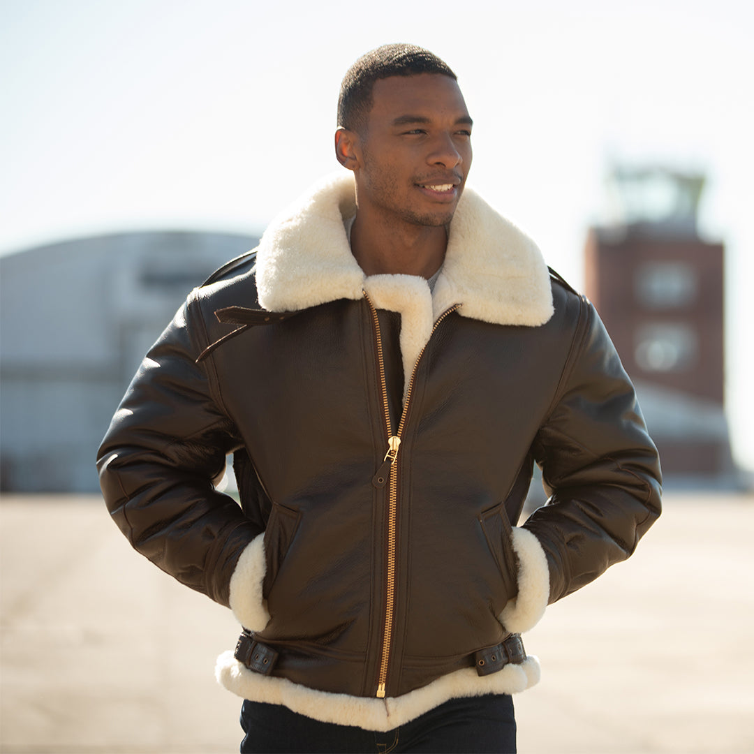 B3 Leather Sheepskin Bomber Jacket With Throat Latch