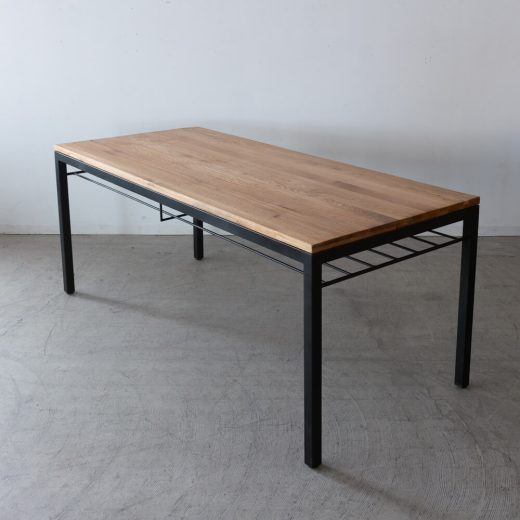 B品］棚付き ホワイトオーク無垢材テーブル/ オイル仕上げ（厚み仕上げ