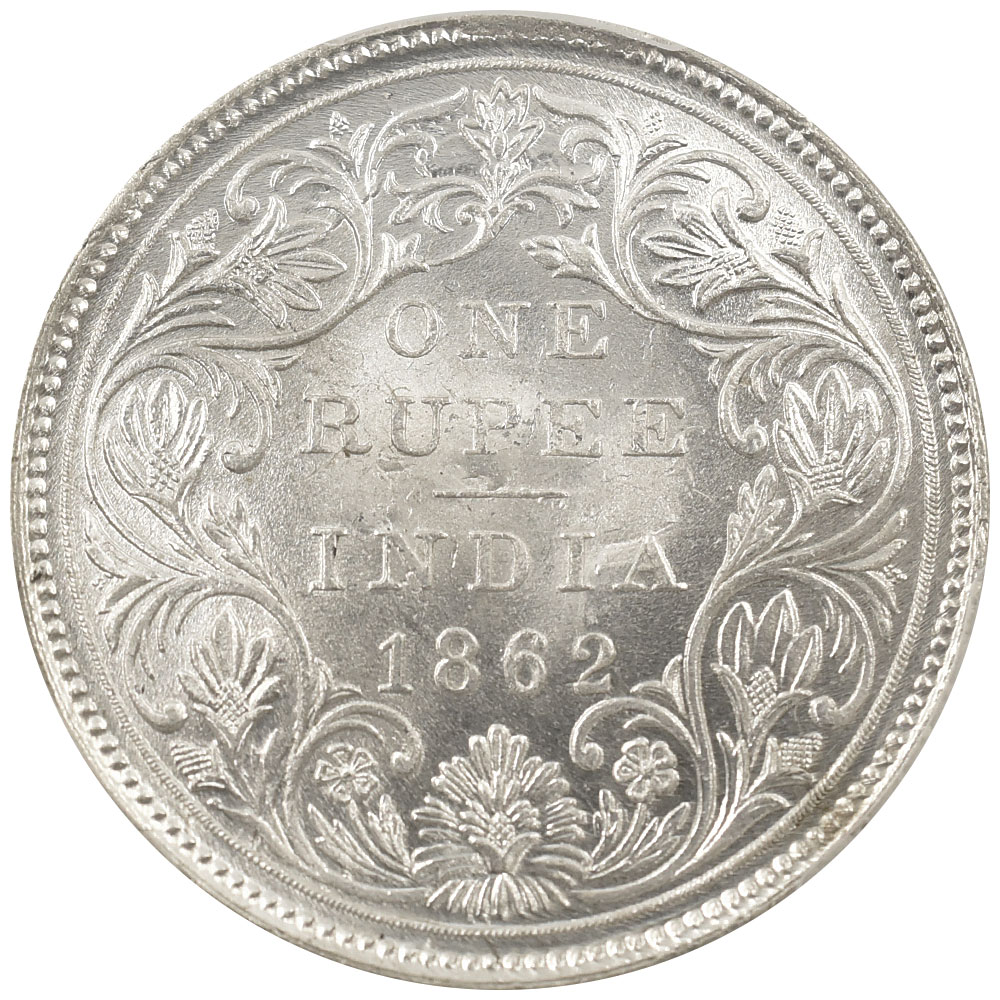 英領インド 1862(C or B) ヴィクトリア 1ルピー 銀貨 PCGS MS63 49435989