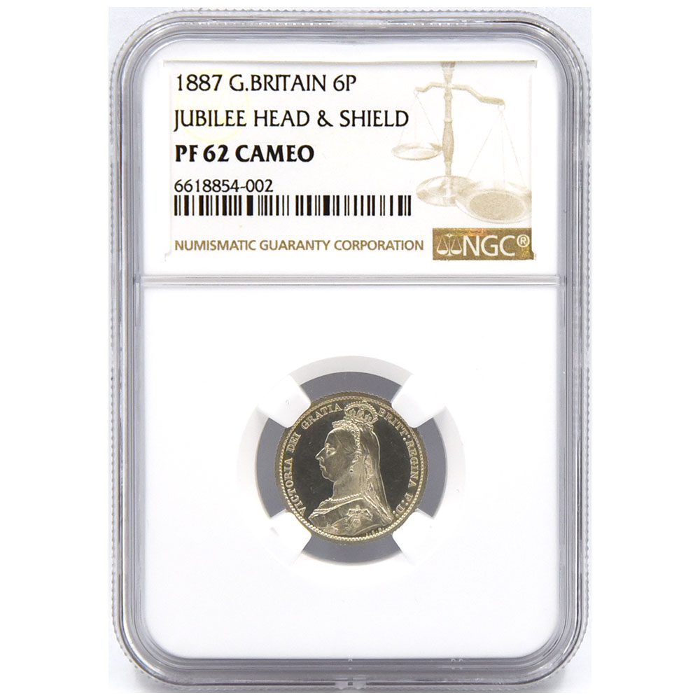 イギリス 1887 ヴィクトリア女王 6ペンス 銀貨 NGC PF62CAMEO