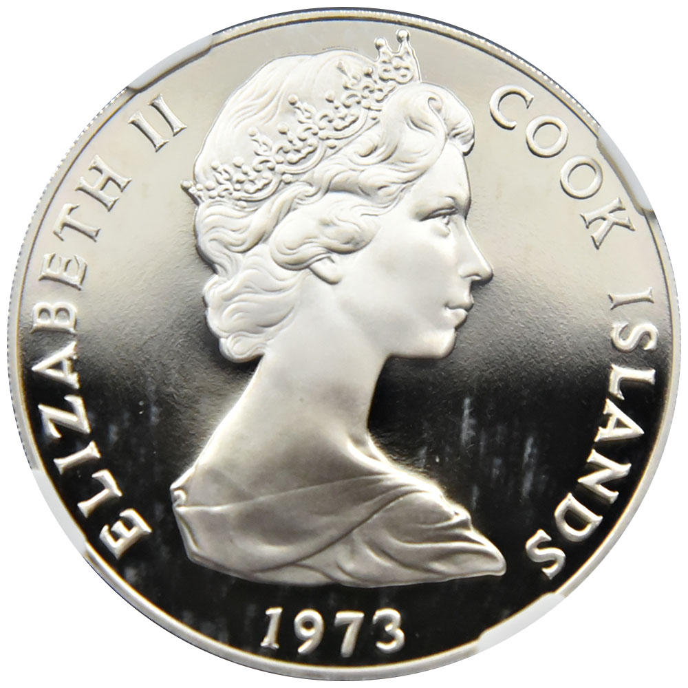 クック諸島 1973 エリザベス2世 S$2 銀貨 NGC PF 69 ULTRA CAMEO コロ