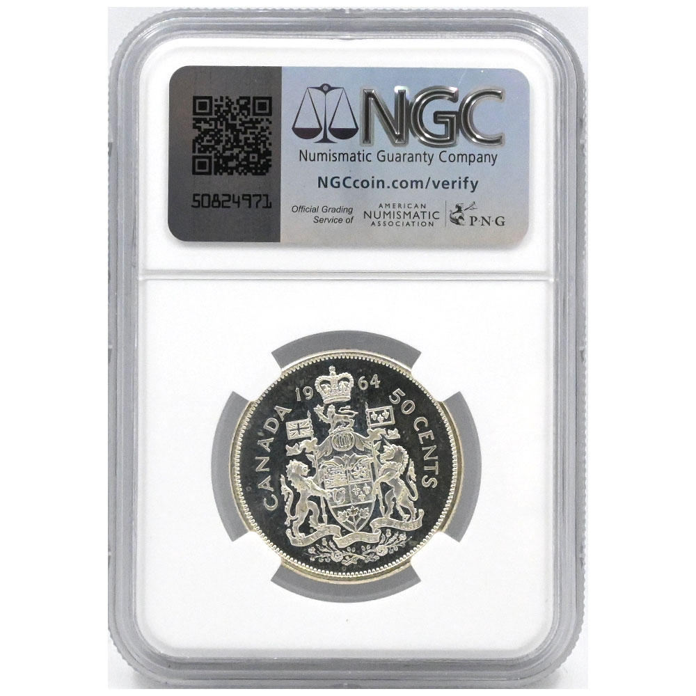 カナダ 1964 エリザベス2世 50セント 銀貨 NGC PL66 6654274023