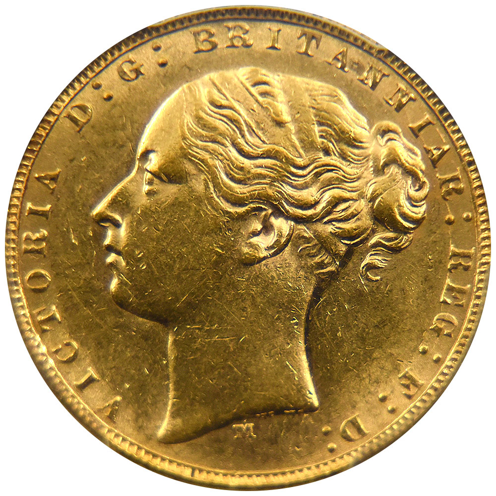 オーストラリア 1874-M ヴィクトリア女王 1ソブリン 金貨 PCGS AU 58