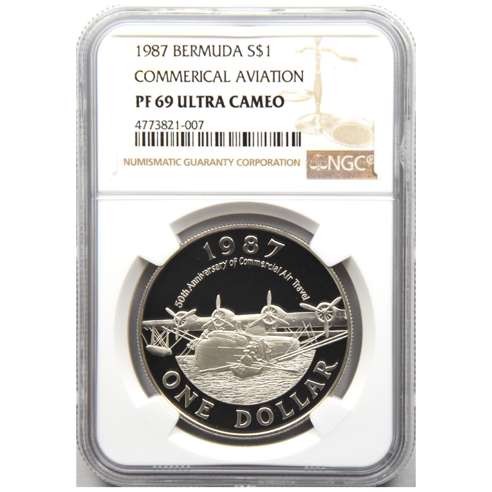 バミューダ 1987 エリザベス2世 1ドル 銀貨 NGC PF 69 ULTRA CAMEO