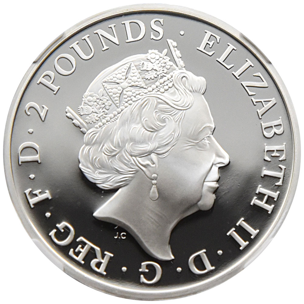 イギリス 2018 エリザベス2世 2ポンド 銀貨 NGC PF 70 ULTRA CAMEO