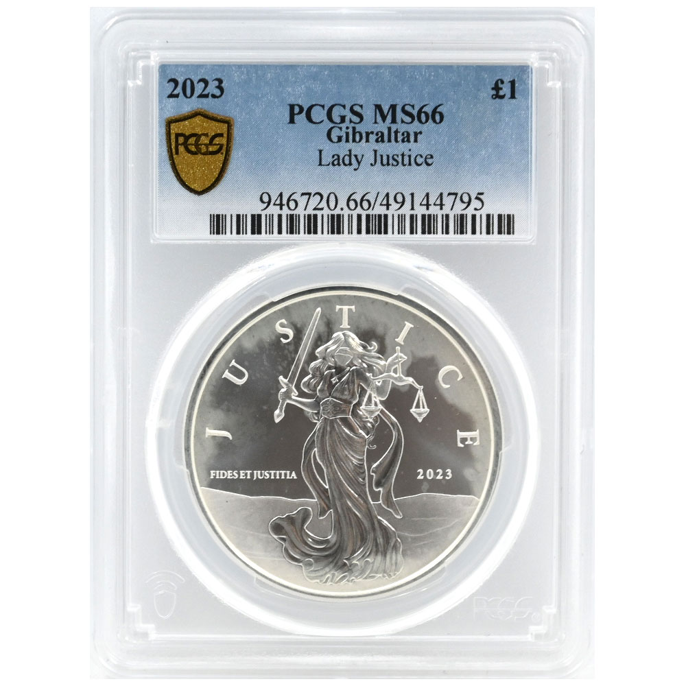 ジブラルタル 2023 1ポンド 1オンス 銀貨 PCGS MS66 正義の女神 49144795
