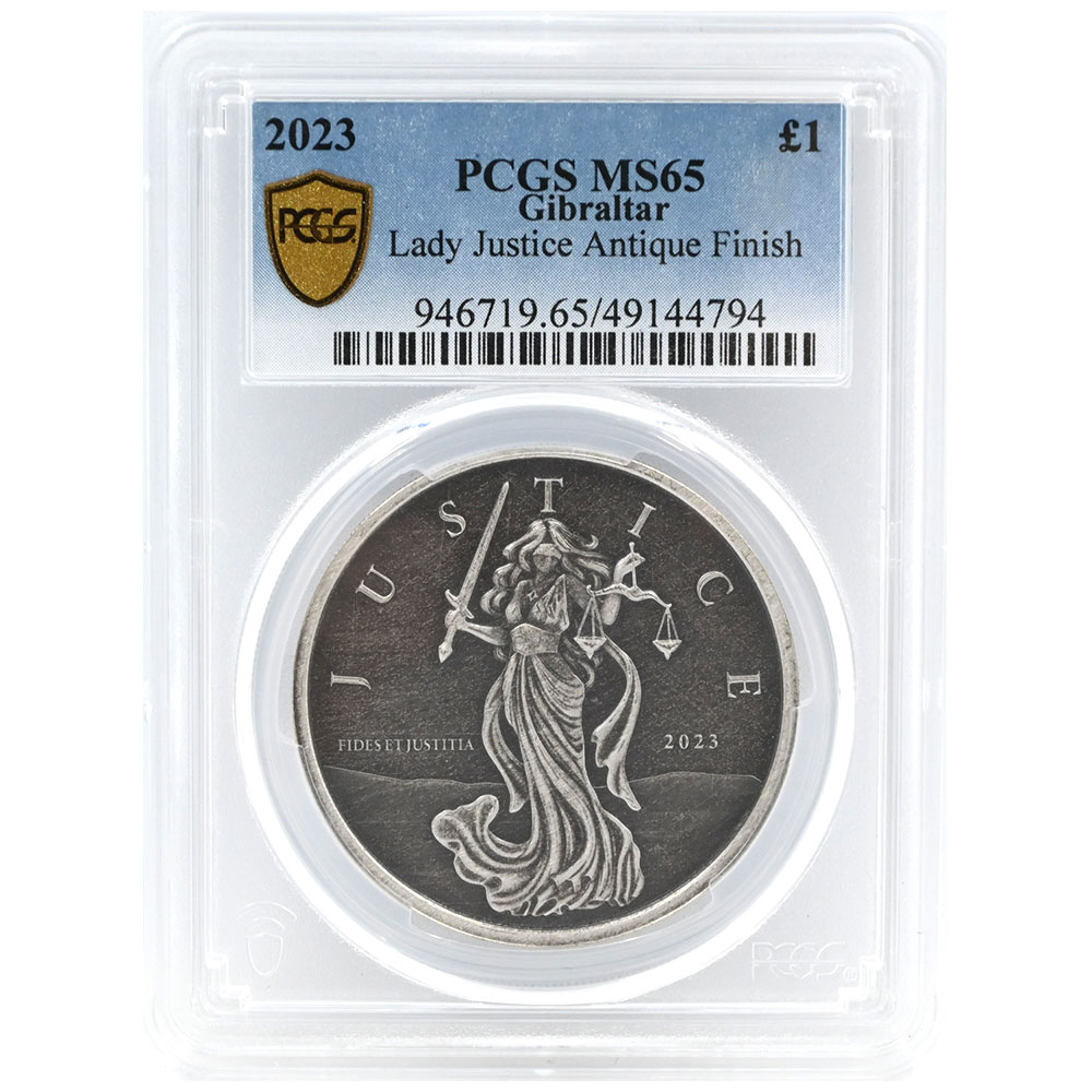 ジブラルタル 2023 1ポンド 1オンス 銀貨 PCGS MS65 正義の女神