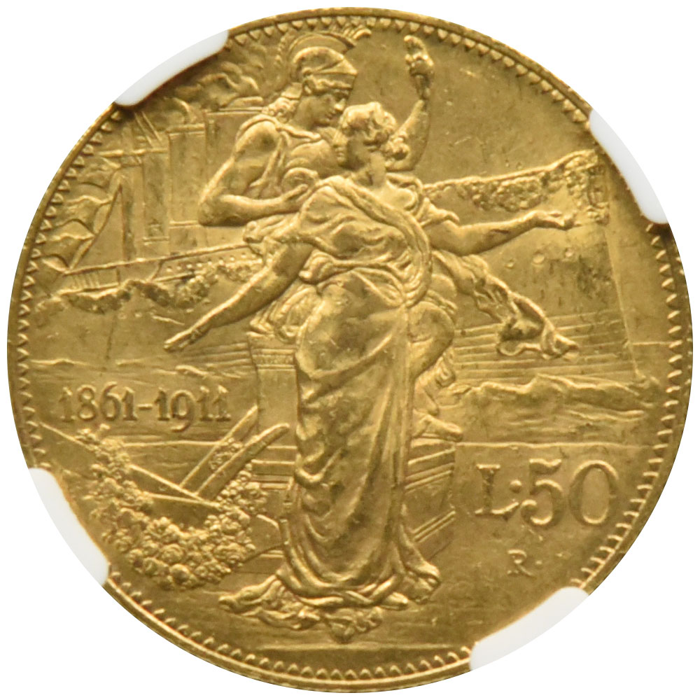 イタリア 1911R ヴィットリオ・エマニュエーレ3世 50リレ 金貨 NGC