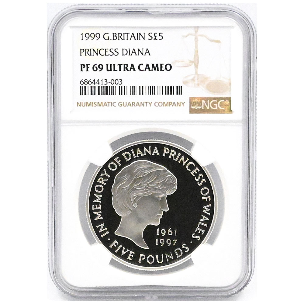 イギリス 1999 エリザベス2世 5ポンド 銀貨 NGC PF 69 ULTRA CAMEO