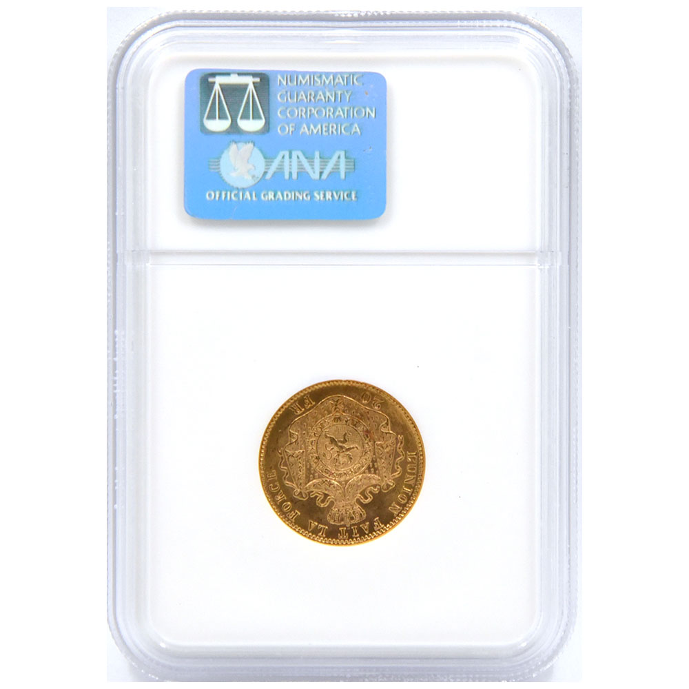 ベルギー 1875 レオポルド2世 20フラン 金貨 NGC MS 66 568484006