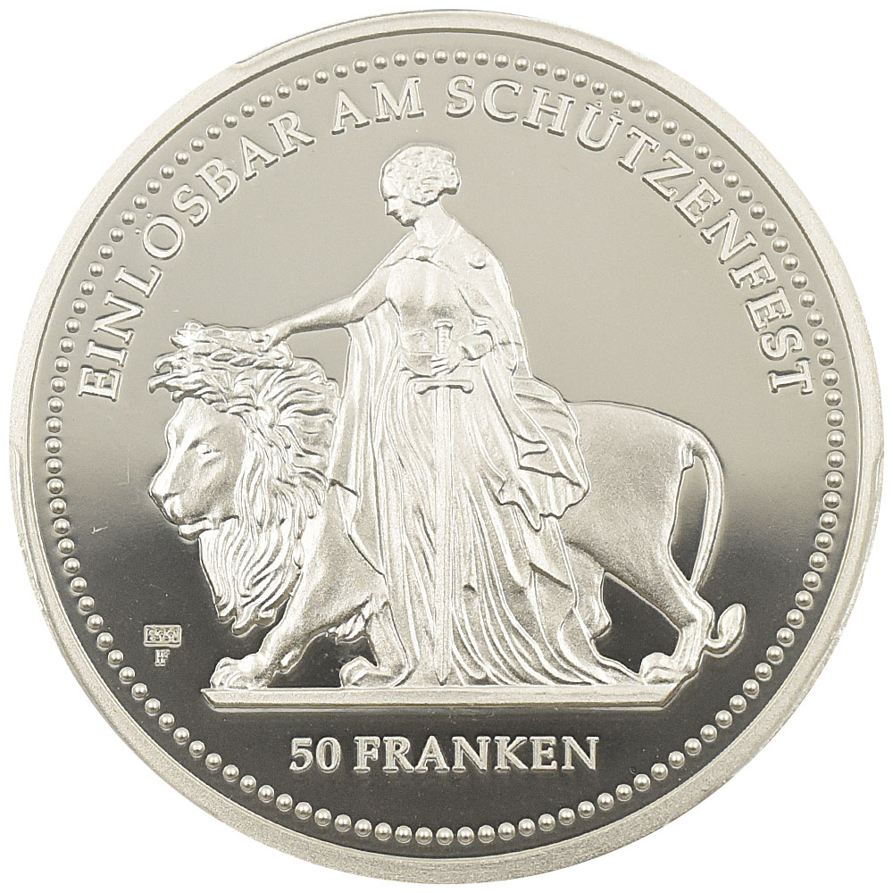 スイス 2002 50フラン 銀貨 PCGS PR70DCAM ウナ＆ライオン