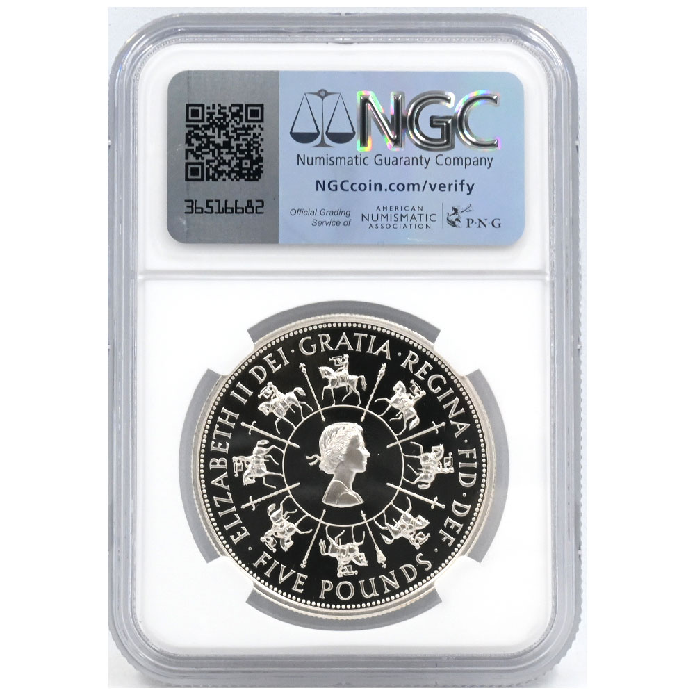 イギリス 1993 エリザベス2世 5ポンド 1オンス 銀貨 NGC PF69UC 戴冠40