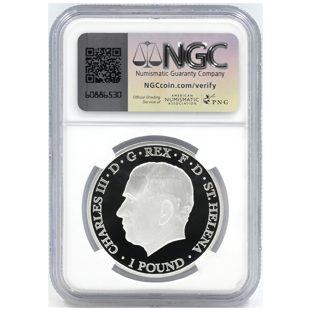 セントヘレナ 2024 チャールズ3世 1ポンド 1オンス 銀貨 NGC PF70UC