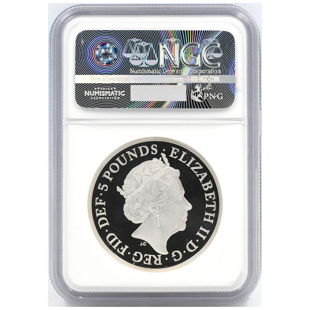 イギリス 2017 エリザベス2世 5ポンド 銀貨 NGC PF70UC サファイア