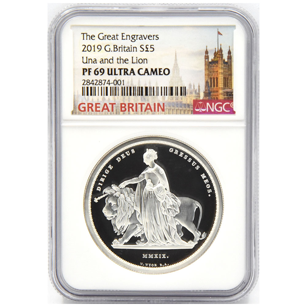 イギリス 2019 エリザベス2世 5ポンド 銀貨 NGC PF69UC ウナ＆ライオン