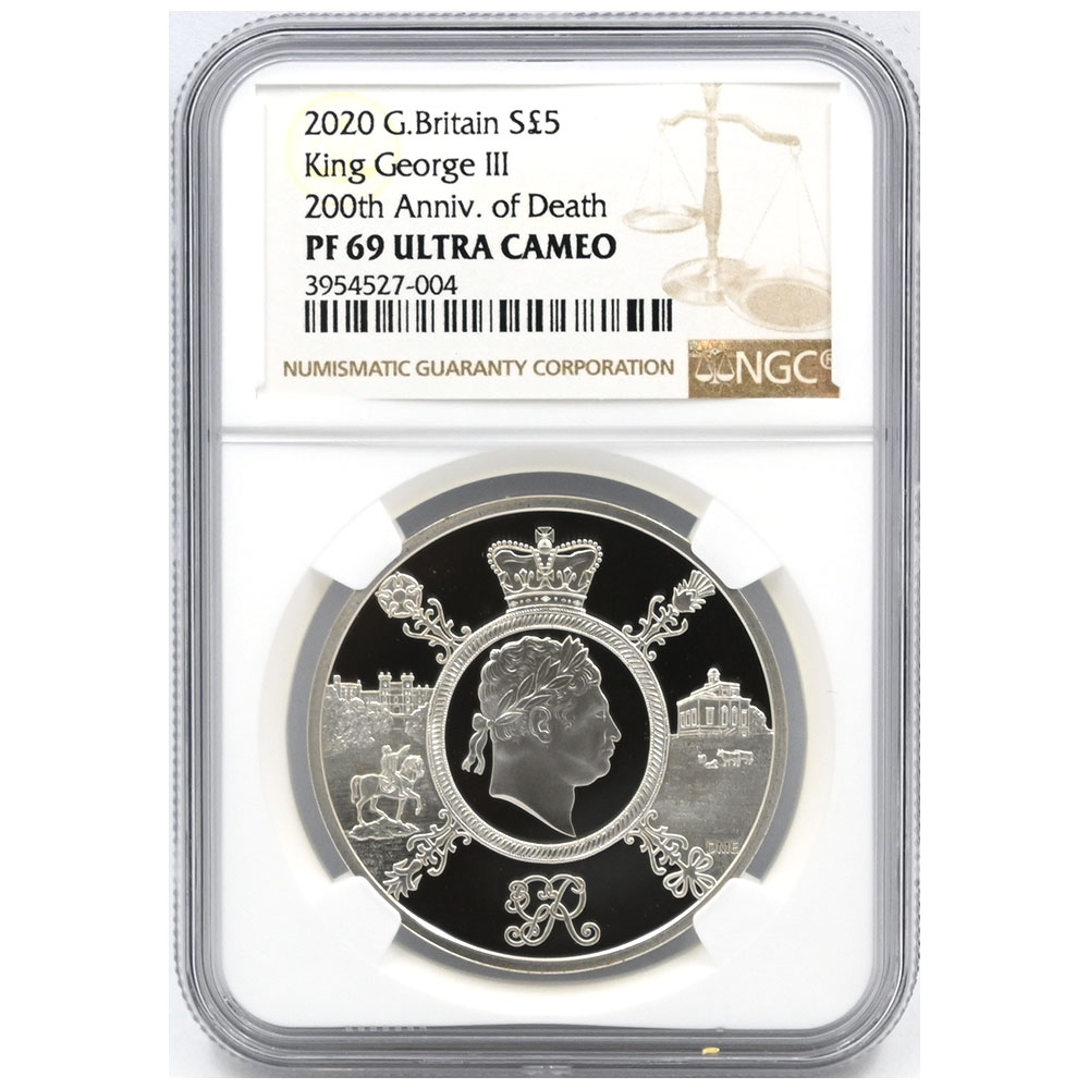 イギリス 2020 エリザベス2世 5ポンド 銀貨 NGC PF69UC ジョージ3世