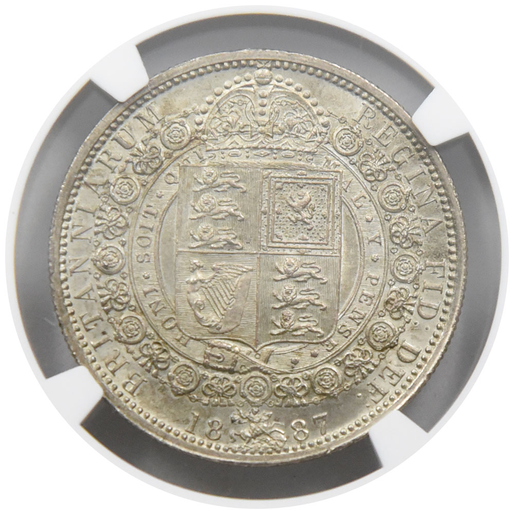 イギリス 1887 ヴィクトリア ハーフクラウン 銀貨 NGC MS 64