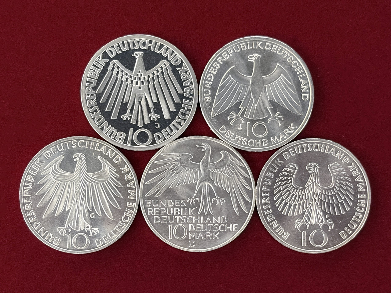 西ドイツ】ミュンヘンオリンピック記念 10マルク銀貨 5種セット 1972