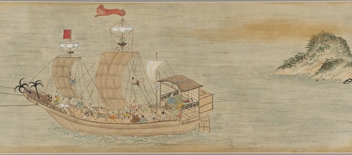 文明開化大皿(約46cm) 淀川を京に登る蒸気船の図 文明開化大皿(約46cm