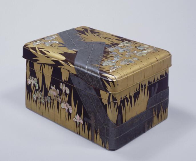 硯箱 桐の花 すすき 蒔絵 螺鈿 陶器 木製 桐 硯、水滴 筆置付 木