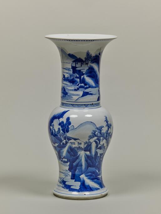 中国 青花 山水文 八角水孟 筆洗 V R7988 中国 青花 山水文 八角水孟