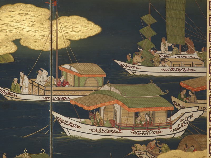 240202D 九谷 南蛮船図 珍しい図柄 7客 240202D 九谷 南蛮船図 珍しい図柄