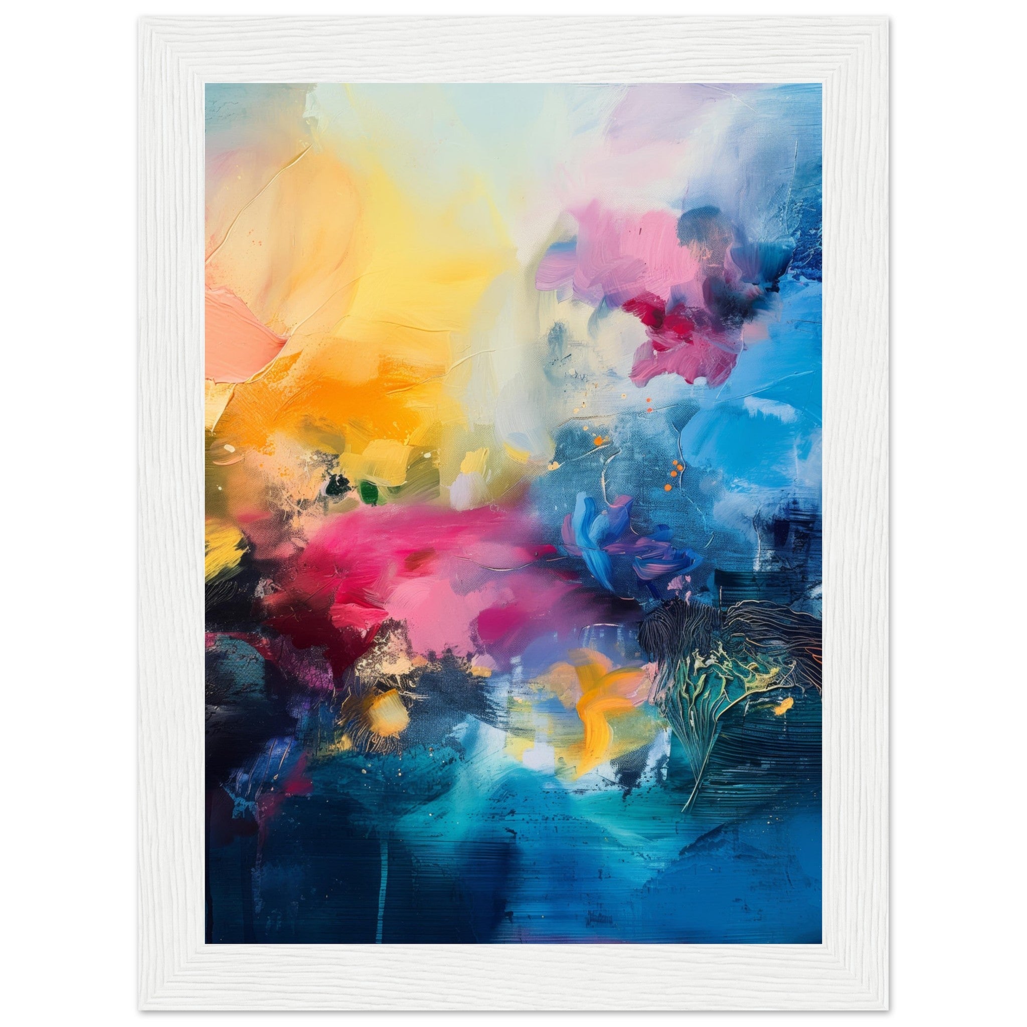 真作】絵画 技法不明 楽園の情景 鮮やかな色彩で描かれた自然と人々