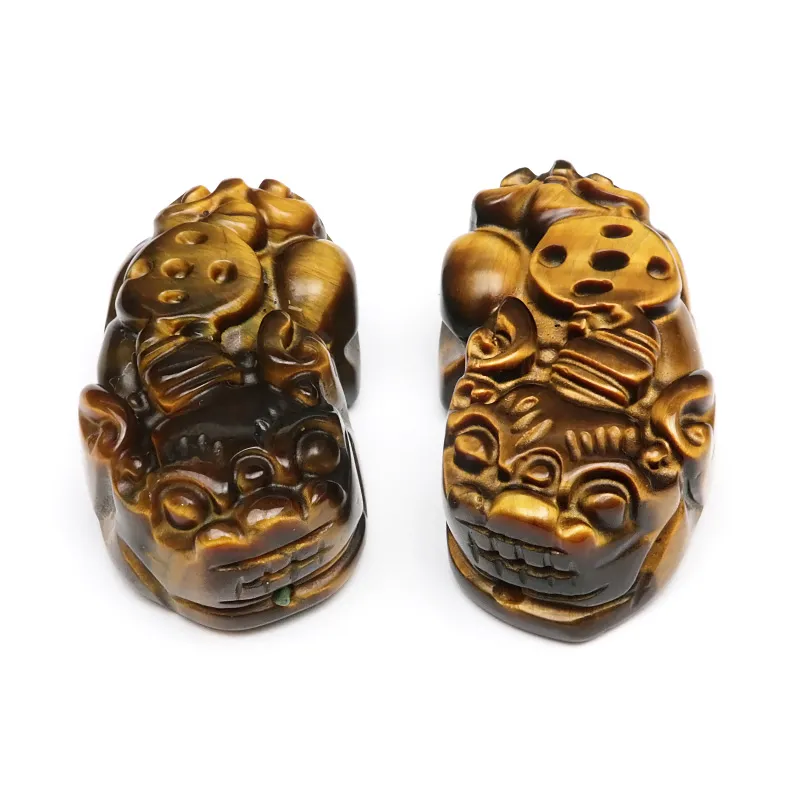 イエロータイガーアイ 貔貅（ヒキュウ）彫刻 根付け 31×17mm【1セット