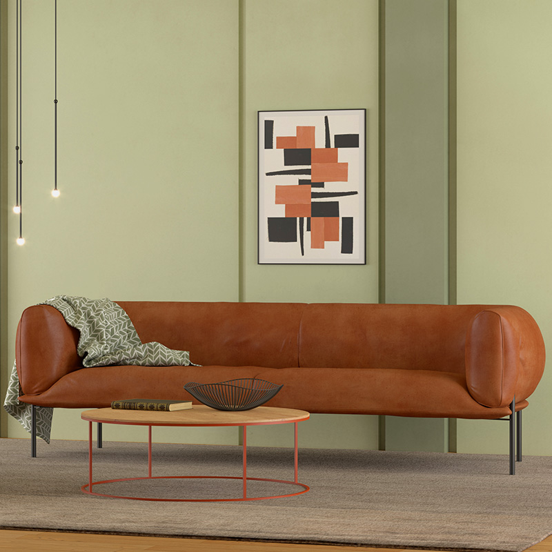 イタリア製 2シートベンチソファー(ピンクストライプ)