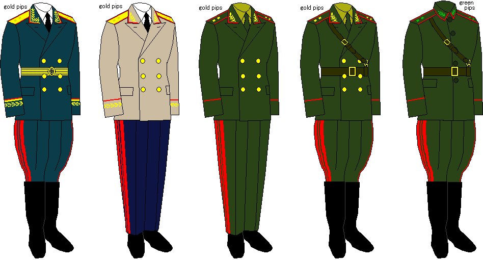 第二次大戦後のソ連軍の制服、階級章、兵科色 1969年式 Soviet