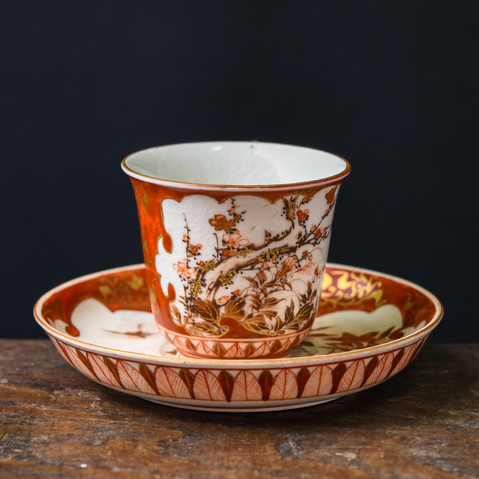 陶磁器 :: 梅に鶯 赤絵八郎手 九谷 デミタスカップ&ソーサー | COTTOU