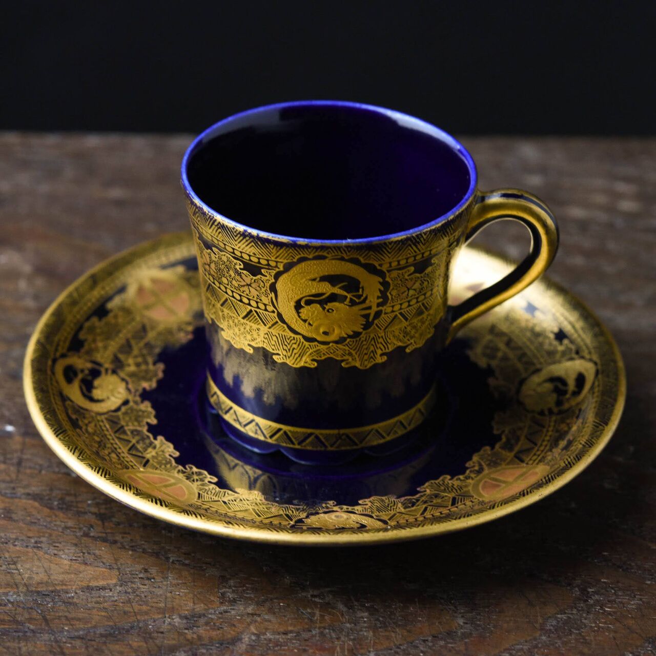 陶磁器 :: 7代目錦光山 京薩摩 瑠璃釉デミタスカップ&ソーサー