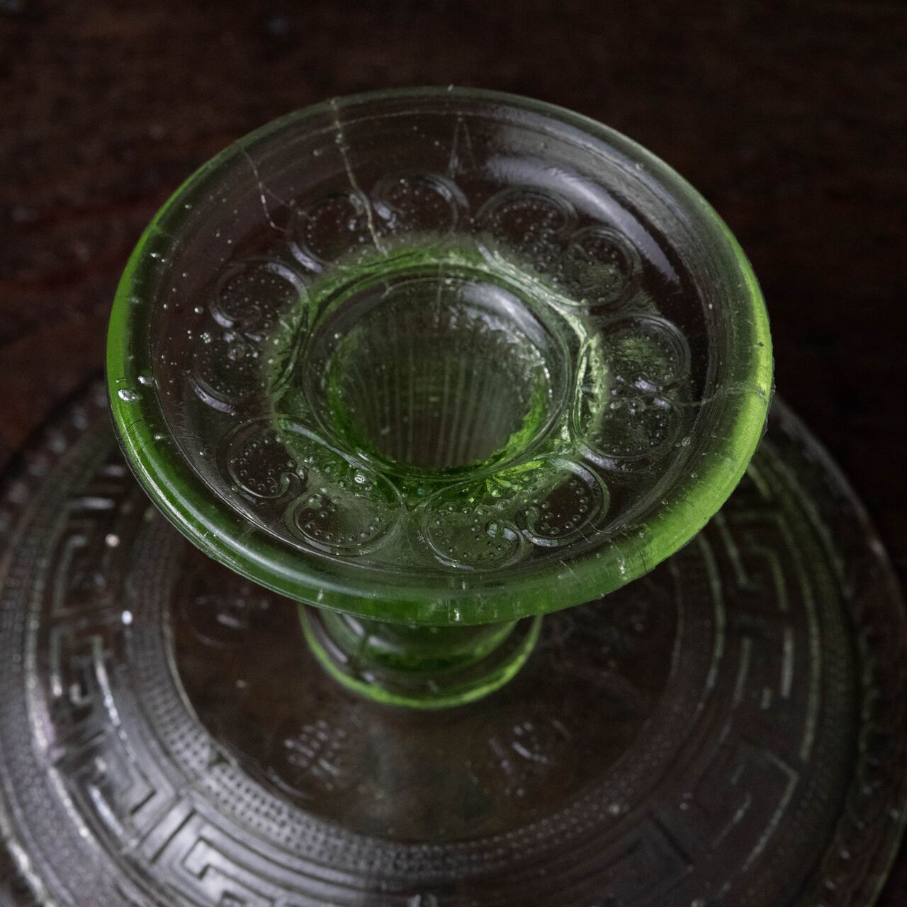 ガラス :: 雷と猪の目文 中華魁製造 ウランガラス コンポート | COTTOU