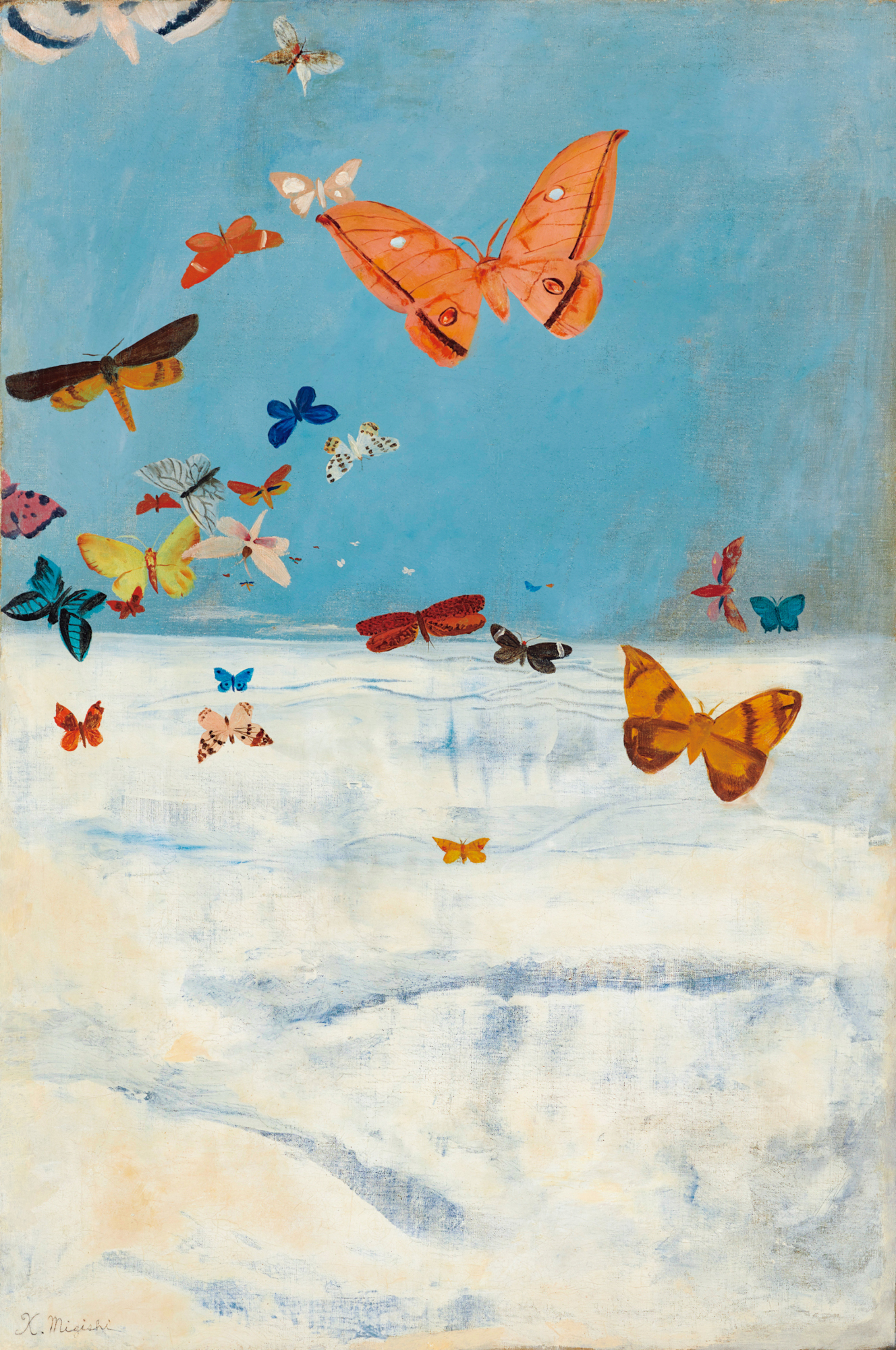 三岸好太郎、【雲の上を飛ぶ蝶】、新品高級額 額装付、年代物・希少画集画