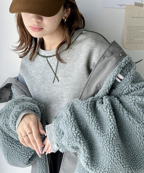 JaVaジャバ 別注》シンプルなのに格上げ。2way配色ワッフルロンTee