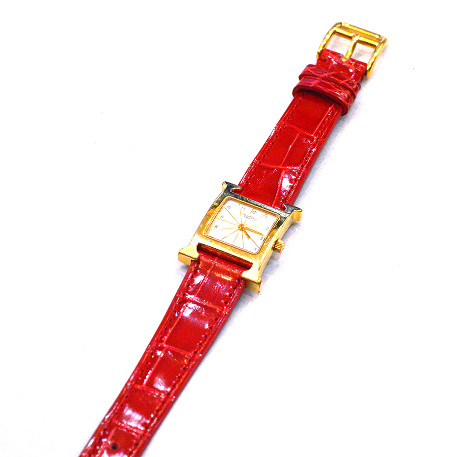 エルメス Hウォッチ 交換用時計ベルトオーダー｜クロコダイル 赤｜交換