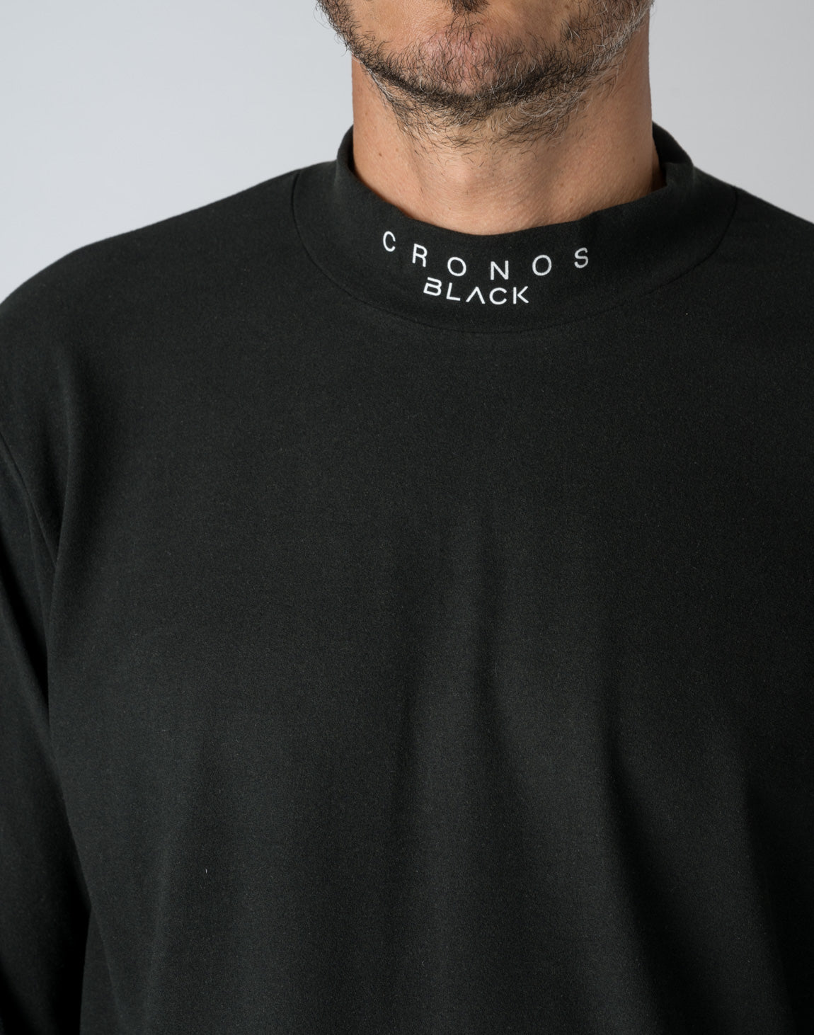 CRONOS BLACK MOCK NECK LONG SLEEVE T-SHIRT【BLACK】
