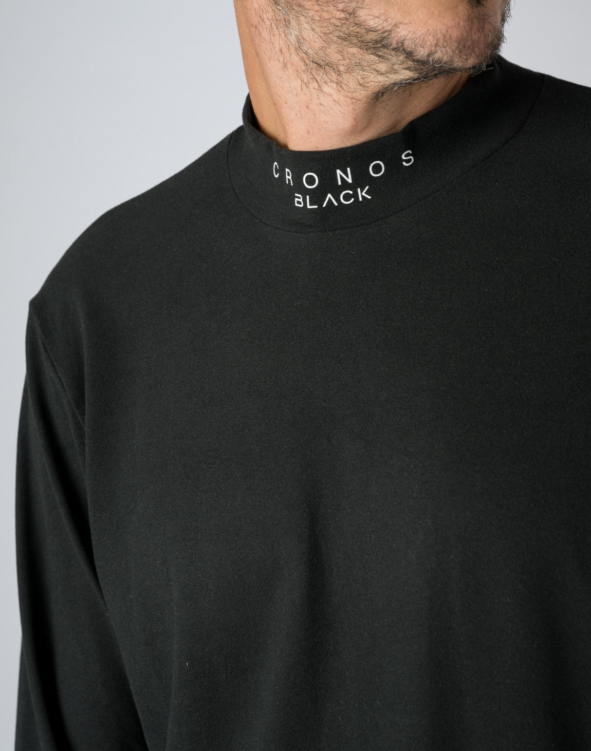 CRONOS BLACK MOCK NECK LONG SLEEVE T-SHIRT【BLACK】