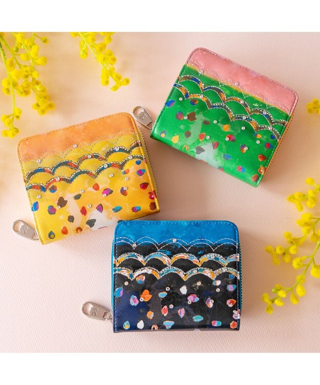 マルチカラー タイル模様 二つ折り財布 マルチカラー タイル模様 二