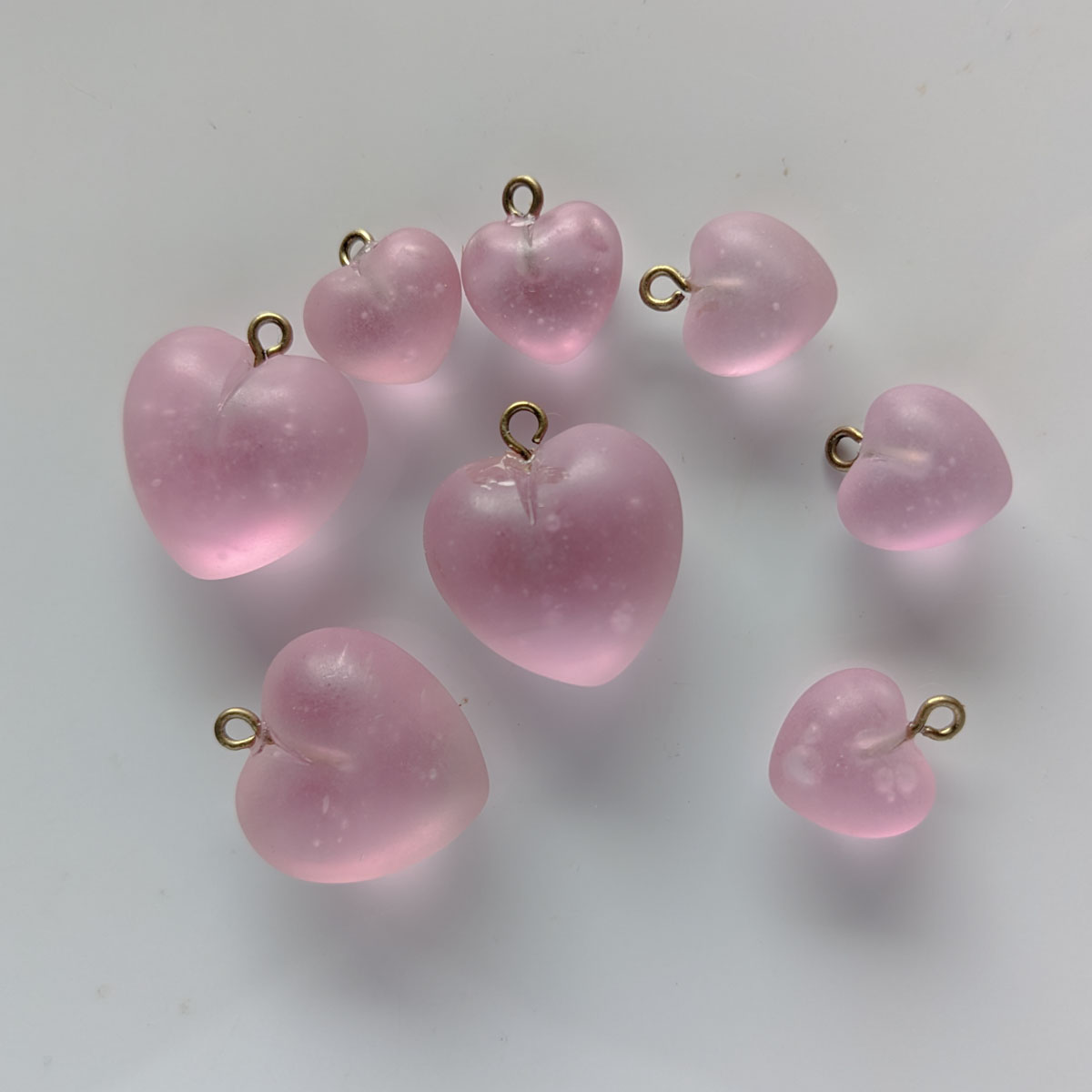 ジャパンヴィンテージガラス ハート型 カンつき ピンク 2個 クラフト Ansan