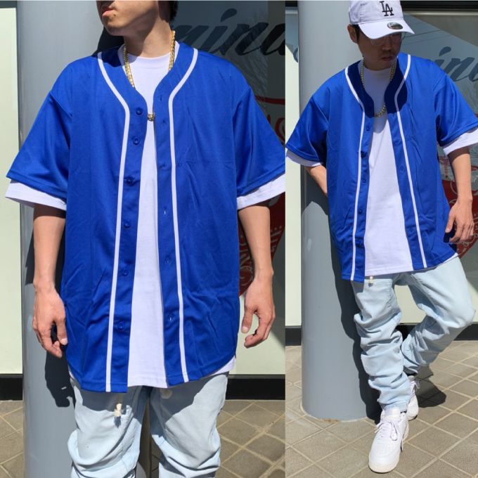 一枚で一気にストリート感の増す無地ベースボールシャツ! ビッグサイズ!