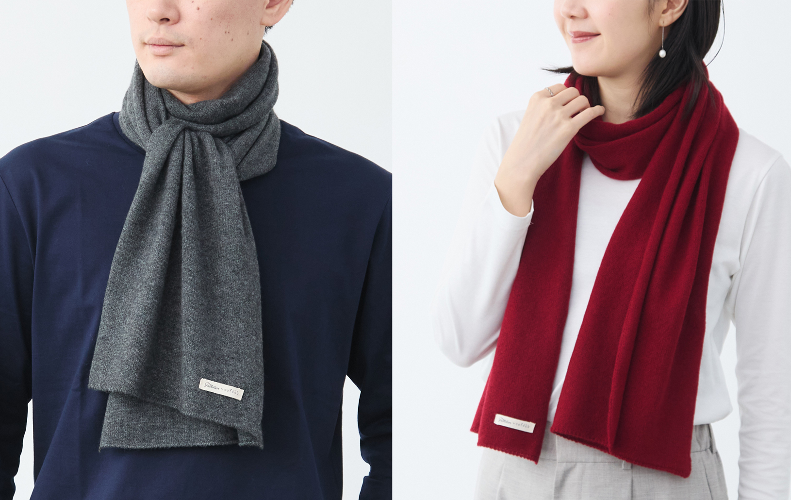 育てるふわふわ ホワイトカシミヤニットマフラー/ミディアムグレー