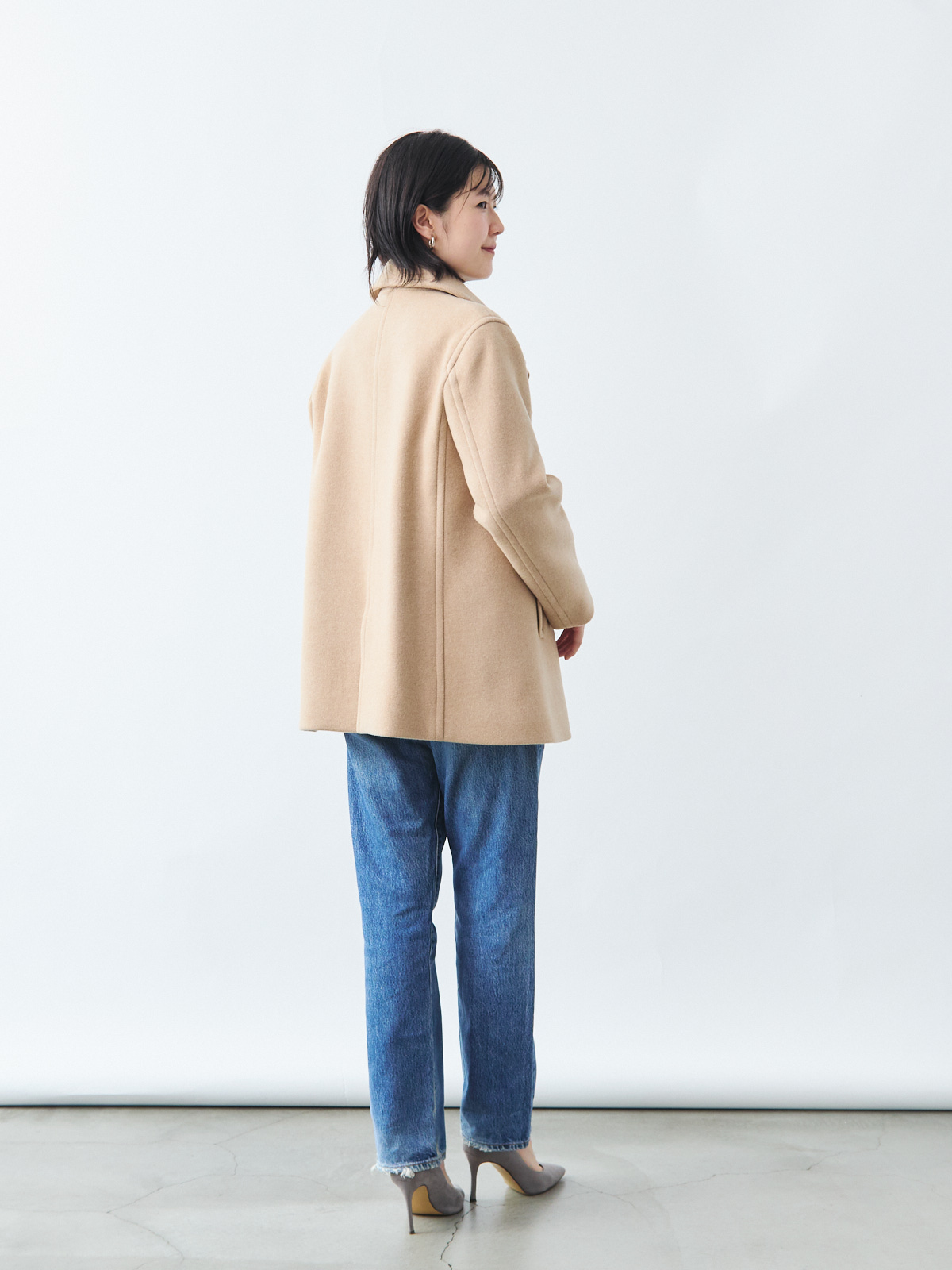Super120's ウールメルトンピーコート/ベージュ | Factelier