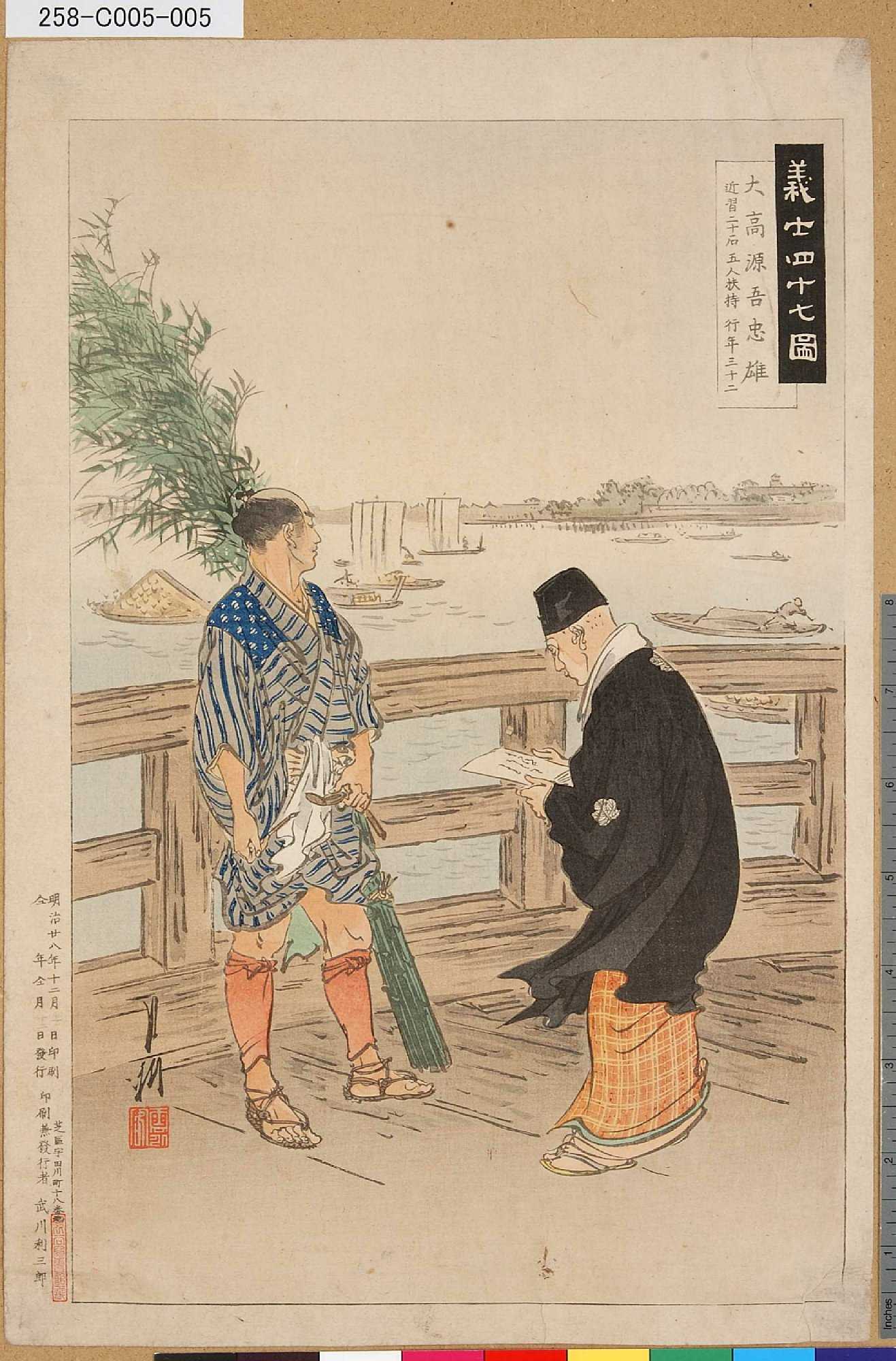 月耕による浮世絵「「義士四十七図」 「大高源吾忠雄」「近習二十石五