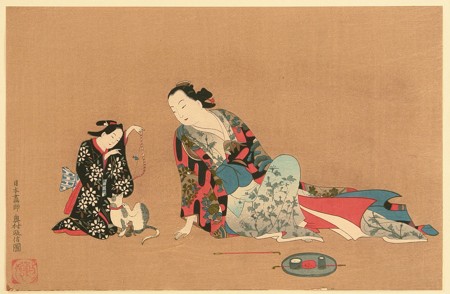 茶掛 紙本 浮世絵版画 奥村文角政信筆 掛軸 茶掛 紙本 浮世絵版画 奥村