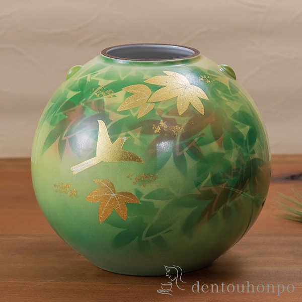 1063 九谷焼 色絵花瓶 花鳥図案 時代物 工芸品 日本の磁器 九谷焼 色絵